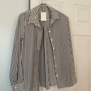 Polyester button up stripped blouse